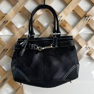 Coach Women's Shoulder Canvas and Leather Bag with Clip Detailing- Black